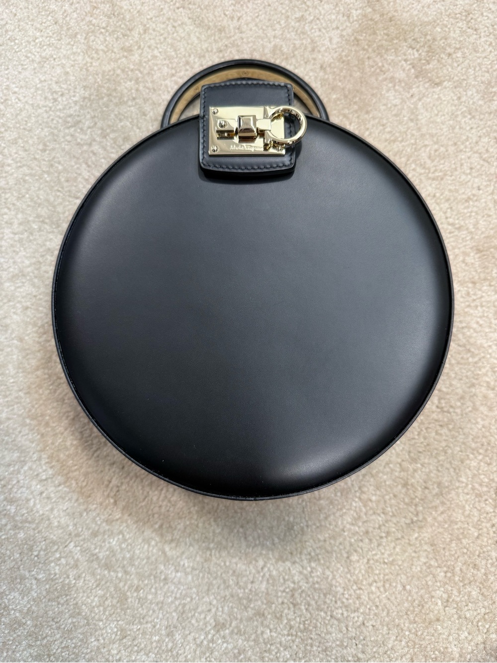 Salvatore Ferragamo Black Round Top-Handle Mini Bag with Gold Hardware - Picture 2 of 7